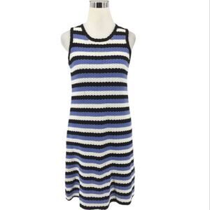 Mclaughlin Crochet Dress Womens‎ Size Medium Blue White Black Swing Striped NEW
